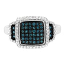 Black Rhodium Plated .925 Sterling Silver 1/2 Cttw White & Blue Diamond Square Halo Cocktail Ring (Fancy Blue & H-I Color, I2-I3 Clarity) - SIze 6-6