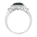 Black Rhodium Plated .925 Sterling Silver 1/2 Cttw White & Blue Diamond Square Halo Cocktail Ring (Fancy Blue & H-I Color, I2-I3 Clarity) - SIze 6-9