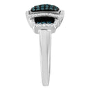 Black Rhodium Plated .925 Sterling Silver 1/2 Cttw White & Blue Diamond Square Halo Cocktail Ring (Fancy Blue & H-I Color, I2-I3 Clarity) - SIze 6-10