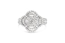14K White Gold 1.0 Cttw Round & Baguette Cut Diamond Floral Cluster Quatrefoil Channel Set Band Cocktail Statement Ring (H-I Color, SI2-I1 Clarity) - Size 6-3/4-8