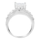 14K White Gold 2.0 Cttw Mixed-Cut Diamond Rectangle Invisible-Set Composite Cluster Ring with Bar- and Channel-Set Band (H-I Color, SI2-I1 Clarity) - Size 5-8