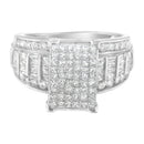 14K White Gold 2.0 Cttw Mixed-Cut Diamond Rectangle Invisible-Set Composite Cluster Ring with Bar- and Channel-Set Band (H-I Color, SI2-I1 Clarity) - Size 5-9