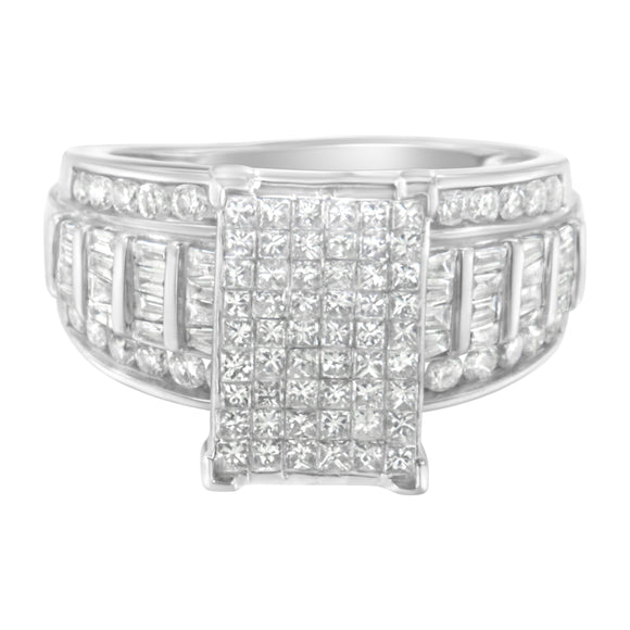 14K White Gold 2.0 Cttw Mixed-Cut Diamond Rectangle Invisible-Set Composite Cluster Ring with Bar- and Channel-Set Band (H-I Color, SI2-I1 Clarity) - Size 5
