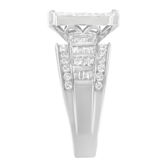 14K White Gold 2.0 Cttw Mixed-Cut Diamond Rectangle Invisible-Set Composite Cluster Ring with Bar- and Channel-Set Band (H-I Color, SI2-I1 Clarity) - Size 5