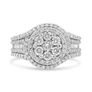 14K White Gold 1 1/2 Cttw Diamond Floral Cluster and Studded Shank Halo Ring (H-I Color, SI2-I1 Clarity) - Ring Size 7-4