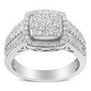 10K White Gold Diamond Cluster Ring (1 Cttw, H-I Color, I1-I2 Clarity) - Size 6-3/4-8