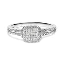 .925 Sterling Silver 1/4 Cttw Princess-cut Diamond Composite Ring with Beaded Halo (H-I Color, SI1-SI2 Clarity) - Size 7-7