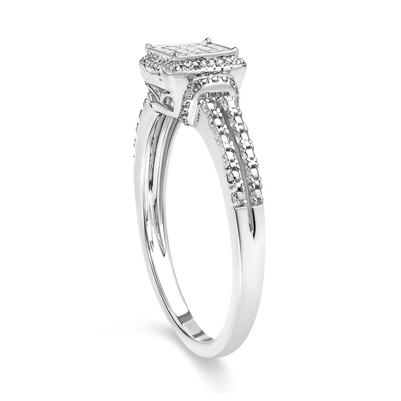 .925 Sterling Silver 1/4 Cttw Princess-cut Diamond Composite Ring with Beaded Halo (H-I Color, SI1-SI2 Clarity) - Size 7
