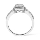 .925 Sterling Silver 1/4 Cttw Princess-cut Diamond Composite Ring with Beaded Halo (H-I Color, SI1-SI2 Clarity) - Size 7-11