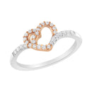10K Rose Gold over .925 Sterling Silver 1/5 Cttw Diamond Two Tone Open Heart Promise or Fashion Ring (I-J Color, I2-I3 Clarity) - Size 6-7