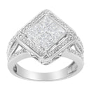 .925 Sterling Silver 2/5 Cttw Princess Cut Diamond Square On Point Cluster Composite Cocktail Ring (H-I Color, SI1-SI2 Clarity) - Size 6-7