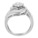 14K White Gold 1 Cttw Baguette and Round Diamond Floral Swirl Cluster Cocktail Ring-9