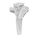 14K White Gold 1 Cttw Baguette and Round Diamond Floral Swirl Cluster Cocktail Ring-10