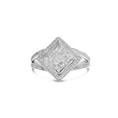 .925 Sterling Silver 1/3 Cttw Invisible Set Princess-Cut Diamond Rhombus and Beaded Halo Ring (H-I Color, SI1-SI2 Clarity) - Ring Size 7-6