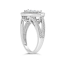 .925 Sterling Silver 1/3 Cttw Invisible Set Princess-Cut Diamond Rhombus and Beaded Halo Ring (H-I Color, SI1-SI2 Clarity) - Ring Size 7-9