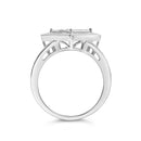 .925 Sterling Silver 1/3 Cttw Invisible Set Princess-Cut Diamond Rhombus and Beaded Halo Ring (H-I Color, SI1-SI2 Clarity) - Ring Size 7-10