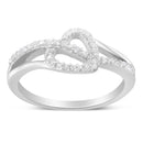 .925 Sterling Silver 1/8 Cttw Diamond Open Heart Leaf Curvy Bypass Accent Fashion or Promise Ring (I-J Color, I2-I3 Clarity) - Size 6-7