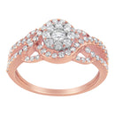 10K Rose Gold 3/4 Cttw Diamond Floral Cluster Head and Twisted Shank Cocktail  Ring (H-I Color, SI1-SI2 Clarity)- Size 7-7