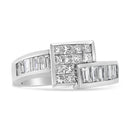 14K White Gold 1 1/2 Cttw Invisible-Set Princess and Channel-Set Baguette Diamond Geometric Bypass Ring Band (G-H Color, SI2-I1 Clarity) - Ring Size 7-6
