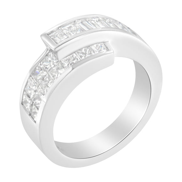14K White Gold 2.0 Cttw Channel-Set Princess and Baguette-Cut Diamond Bypass Ring Band (G-H Color, SI1-SI2 Clarity) - Ring Size 6.5