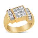 14K Yellow Gold 1 5/8 Cttw Invisible-Set Princess and Baguette Diamond Cocktail Band Ring-2