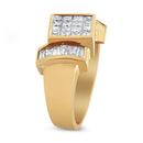 14K Yellow Gold 1 5/8 Cttw Invisible-Set Princess and Baguette Diamond Cocktail Band Ring-3