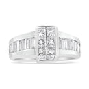 14K White Gold 2 3/4 Cttw Invisible-Set Princess and Channel-Set Baguette Diamond Step Up Cocktail Ring (G-H Color, SI1-SI2 Clarity) - Ring Size 9.25-6