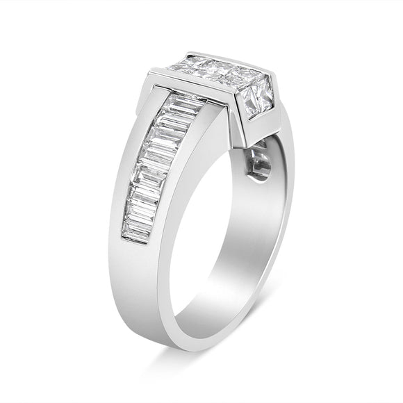 14K White Gold 2 3/4 Cttw Invisible-Set Princess and Channel-Set Baguette Diamond Step Up Cocktail Ring (G-H Color, SI1-SI2 Clarity) - Ring Size 9.25