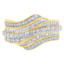 10K Yellow Gold 1.0 Cttw Baguette and Round Diamond Multi-Row Wave Bypass Ring (I-J Color, I1-I2 Clarity) - Ring Size 7-6