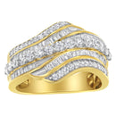 10K Yellow Gold 1.0 Cttw Baguette and Round Diamond Multi-Row Wave Bypass Ring (I-J Color, I1-I2 Clarity) - Ring Size 7-7