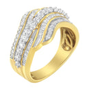 10K Yellow Gold 1.0 Cttw Baguette and Round Diamond Multi-Row Wave Bypass Ring (I-J Color, I1-I2 Clarity) - Ring Size 7-8
