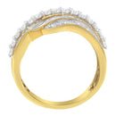 10K Yellow Gold 1.0 Cttw Baguette and Round Diamond Multi-Row Wave Bypass Ring (I-J Color, I1-I2 Clarity) - Ring Size 7-9