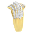 10K Yellow Gold 1.0 Cttw Baguette and Round Diamond Multi-Row Wave Bypass Ring (I-J Color, I1-I2 Clarity) - Ring Size 7-10