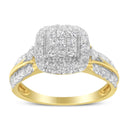 10K Yellow Gold 1.0 Cttw Diamond Composite Cushion-Shape Halo 3-Band-Look Engagement Ring (H-I Color, SI1-SI2 Clarity) - Size 6-1/4-8