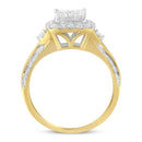10K Yellow Gold 1.0 Cttw Diamond Composite Cushion-Shape Halo 3-Band-Look Engagement Ring (H-I Color, SI1-SI2 Clarity) - Size 6-1/4-9