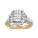 14K Yellow and White Gold 1.00 Cttw Princess and Round Cut Emerald Shaped Halo Diamond Cluster Ring (SI1-SI2 Clarity, H-I Color) - Size 7-5
