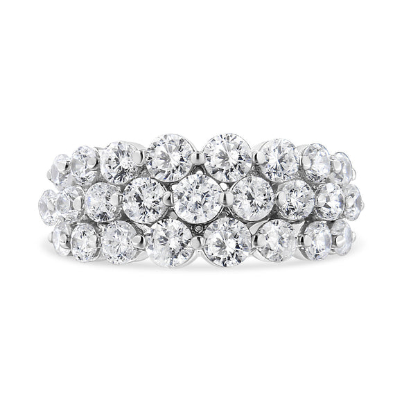 10K White Gold 2 1/2 Cttw Round Natural Diamond 3 Row Band Ring (I-J Color, I1-I2 Clarity) - Ring Size 7