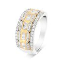 10K White and Yellow Gold 1.00 Cttw Baguette and Round cut Diamond Art Deco Multi-Row Ring Band (I-J Color, I1-I2 Clarity) - Ring Size 7-6