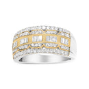 10K White and Yellow Gold 1.00 Cttw Baguette and Round cut Diamond Art Deco Multi-Row Ring Band (I-J Color, I1-I2 Clarity) - Ring Size 7-8