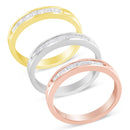 10K Yellow, White and Rose Gold over .925 Sterling Silver 5/8 Cttw Diamond Channel-Set Stackable Band Ring Set (H-I Color, I1-I2 Clarity) - Size 6 3/4-7