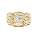 14K Yellow Gold 1-1/3 Cttw Baguette Diamond Wave Design Band Ring-1