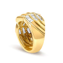 14K Yellow Gold 1-1/3 Cttw Baguette Diamond Wave Design Band Ring-4