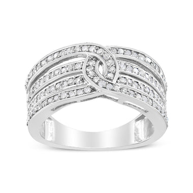 .925 Sterling Silver 1/2 Cttw Diamond Multi-Row Bypass Band Ring (I-J Color, I3 Clarity) - Size 7 - 0