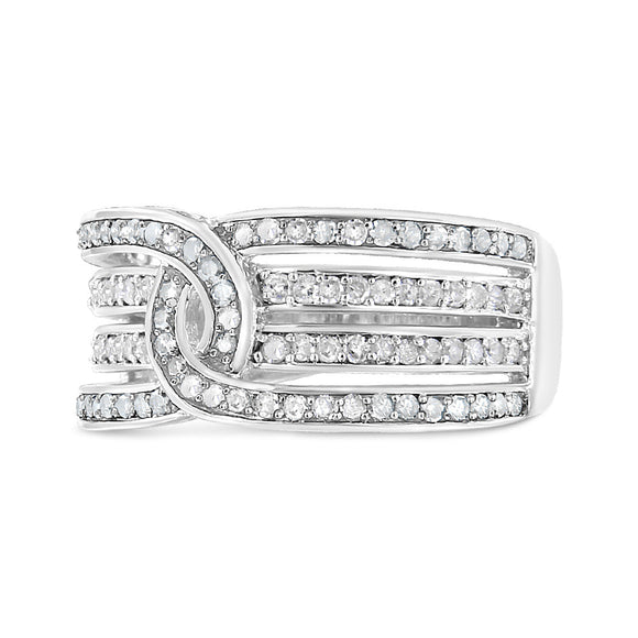 .925 Sterling Silver 1/2 Cttw Diamond Multi-Row Bypass Band Ring (I-J Color, I3 Clarity) - Size 7
