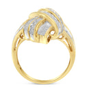 10K Yellow Gold Plated .925 Sterling Silver 1.0 Cttw Round & Baguette Diamond Knot Channel Statement Ring (I-J Color, I2-I3 Clarity) - Size 6-7