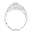 .925 Sterling Silver 1-1/8 Cttw Round & Baguette Diamond 'Flower & Fern' Cluster Cocktail Fashion Ring (I-J Color, I2-I3 Clarity) - Size 6-7