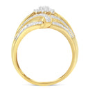 10K Yellow Gold Flashed .925 Sterling Silver 1-1/8 Cttw Round & Baguette Diamond 'Flower & Fern' Cluster Cocktail Fashion Ring (I-J Color, I2-I3 Clarity) - Size 6-7