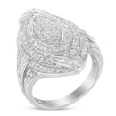 .925 Sterling Silver & 1-1/8 Cttw Diamond Marquise Shaped Cluster Triple Halo Knot Cocktail Fashion Ring (I-J Color, I2-I3 Clarity) - Size 6-6