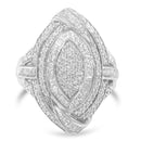 .925 Sterling Silver & 1-1/8 Cttw Diamond Marquise Shaped Cluster Triple Halo Knot Cocktail Fashion Ring (I-J Color, I2-I3 Clarity) - Size 6-8