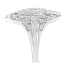 .925 Sterling Silver & 1-1/8 Cttw Diamond Marquise Shaped Cluster Triple Halo Knot Cocktail Fashion Ring (I-J Color, I2-I3 Clarity) - Size 6-10